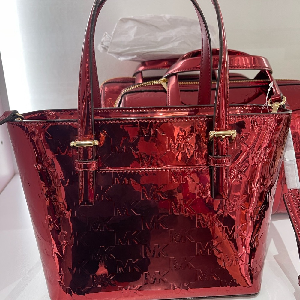 MICHAEL KORS Jet Set Extra-Sm Metallic Logo Debossed Convertible TZ Tote Crossbd - Picture 4 of 16